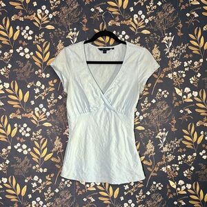 Boden Linen Light Blue Faux Wrap Top Blouse Size 6